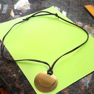 Double Brass Necklace on Leather Cord.